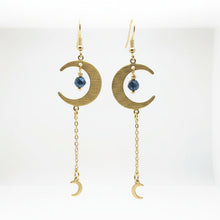 Load image into Gallery viewer, Celestial Crescent Moon Brass Earrings