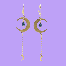 Load image into Gallery viewer, Celestial Crescent Moon Brass Earrings