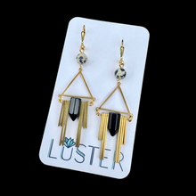 Load image into Gallery viewer, Art Deco Brass + Goldstone Statement Earrings