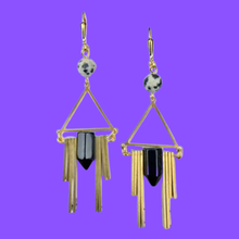 Load image into Gallery viewer, Art Deco Brass + Goldstone Statement Earrings