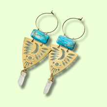 Load image into Gallery viewer, Gold Brass + Stone Lightweight Statement Unique Earrings