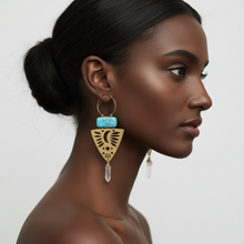 Load image into Gallery viewer, Gold Brass + Stone Lightweight Statement Unique Earrings