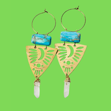 Load image into Gallery viewer, Gold Brass + Stone Lightweight Statement Unique Earrings