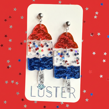 Load image into Gallery viewer, Red White + Blue Acrylic Popsicle Statement Earrings