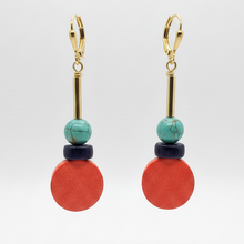 Load image into Gallery viewer, Orange + Blue Geo Minimalist Brass Lightweight Earrings