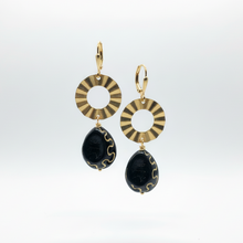 Load image into Gallery viewer, Brass and Czech Coin Dangle Earrings