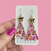 Load image into Gallery viewer, Pink Confetti Holiday Tree Earrings