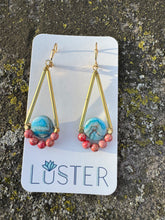 Load image into Gallery viewer, Gold Brass + Stone Lightweight Statement Unique Earrings