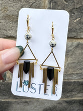 Load image into Gallery viewer, Art Deco Brass + Goldstone Statement Earrings