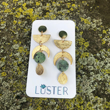 Load image into Gallery viewer, Celestial Brass + Stone Lightweight Earrings