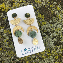 Load image into Gallery viewer, Celestial Brass + Stone Lightweight Earrings