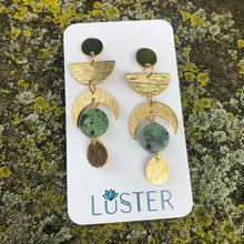 Load image into Gallery viewer, Celestial Brass + Stone Lightweight Earrings
