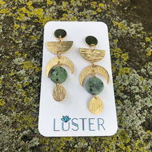 Load image into Gallery viewer, Celestial Brass + Stone Lightweight Earrings