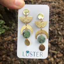Load image into Gallery viewer, Celestial Brass + Stone Lightweight Earrings