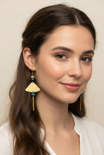 Load image into Gallery viewer, Stone + Brass Lightweight Unique Statement Earrings