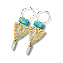 Load image into Gallery viewer, Gold Brass + Stone Lightweight Statement Unique Earrings