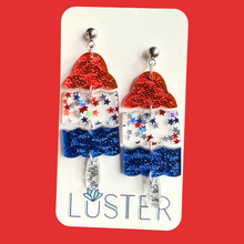 Load image into Gallery viewer, Red White + Blue Acrylic Popsicle Statement Earrings