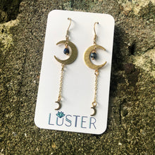 Load image into Gallery viewer, Celestial Crescent Moon Brass Earrings
