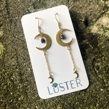 Load image into Gallery viewer, Celestial Crescent Moon Brass Earrings