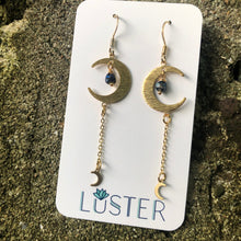 Load image into Gallery viewer, Celestial Crescent Moon Brass Earrings