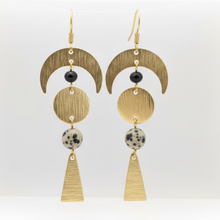 Load image into Gallery viewer, Celestial Brass + Stone Lightweight Earrings
