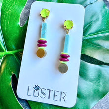 Load image into Gallery viewer, Brass, Stone + Acrylic Lightweight Earrings
