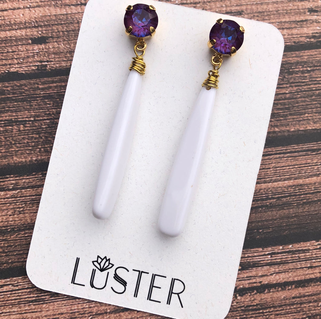 White Stick Drop Earrings