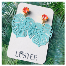 Load image into Gallery viewer, Bold Blue Leaf Earrings
