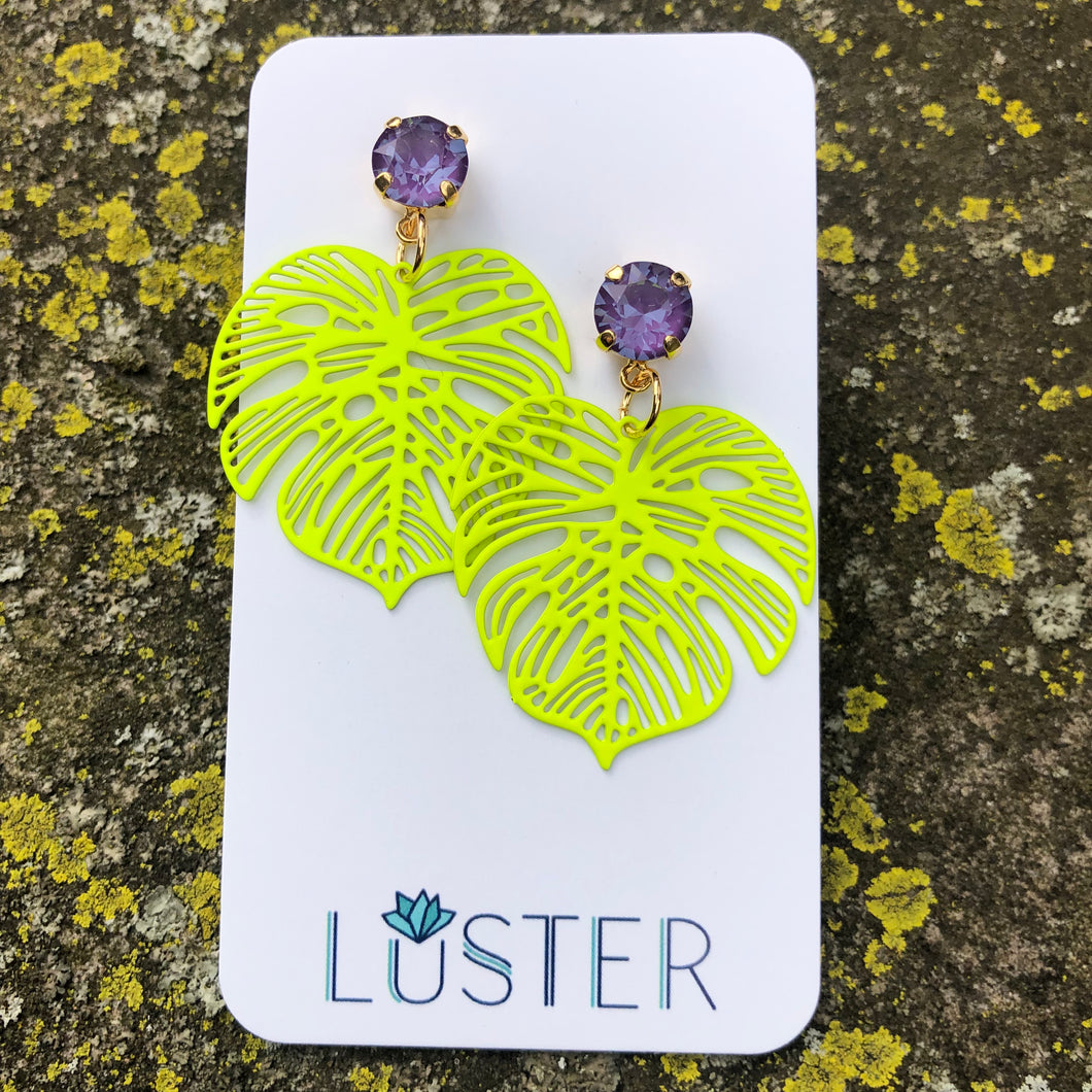 Bold Green Leaf Unique Lightweight Earrings