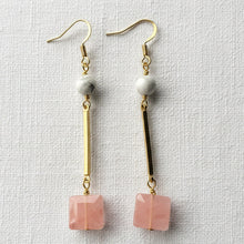 Load image into Gallery viewer, Stone and Brass Long Drop Statement Earrings
