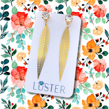 Load image into Gallery viewer, Brass Long Leaf Lightweight Statement Earrings
