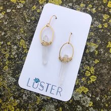 Load image into Gallery viewer, Quartz Crystal + Brass Lightweight Statement Earrings
