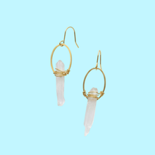 Load image into Gallery viewer, Quartz Crystal + Brass Lightweight Statement Earrings
