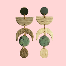 Load image into Gallery viewer, Celestial Brass + Stone Lightweight Earrings
