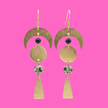 Load image into Gallery viewer, Celestial Brass + Stone Lightweight Earrings
