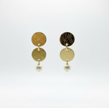 Load image into Gallery viewer, Small Brass + Pearl Drop Earrings
