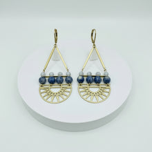 Load image into Gallery viewer, Art Deco Brass + Stone Earrings
