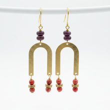 Load image into Gallery viewer, Brass and Stone Statement Earrings

