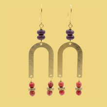 Load image into Gallery viewer, Brass and Stone Statement Earrings
