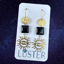 Load image into Gallery viewer, Celestial Brass and Goldstone Statement Earrings
