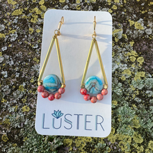 Load image into Gallery viewer, Gold Brass + Stone Lightweight Statement Unique Earrings
