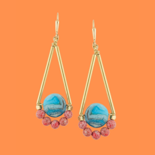 Load image into Gallery viewer, Gold Brass + Stone Lightweight Statement Unique Earrings

