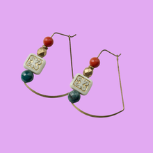 Load image into Gallery viewer, Gold Brass + Stone Lightweight Statement Earrings
