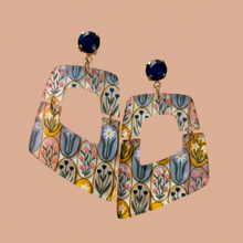 Load image into Gallery viewer, Floral Folk Art Trapezoid Earrings
