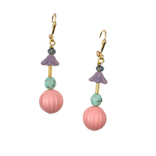 Load image into Gallery viewer, Pair of earrings with pink and purple beads on a white background
