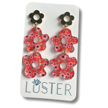 Load image into Gallery viewer, Floral earrings on a Luster branded card

