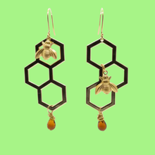 Load image into Gallery viewer, Honeycomb + Bee Earrings
