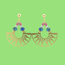 Load image into Gallery viewer, Gold Brass + Glass Statement Unique Earrings
