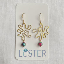 Load image into Gallery viewer, Gold Brass + Stone Abstract Earrings
