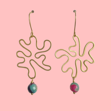 Load image into Gallery viewer, Gold Brass + Stone Abstract Earrings
